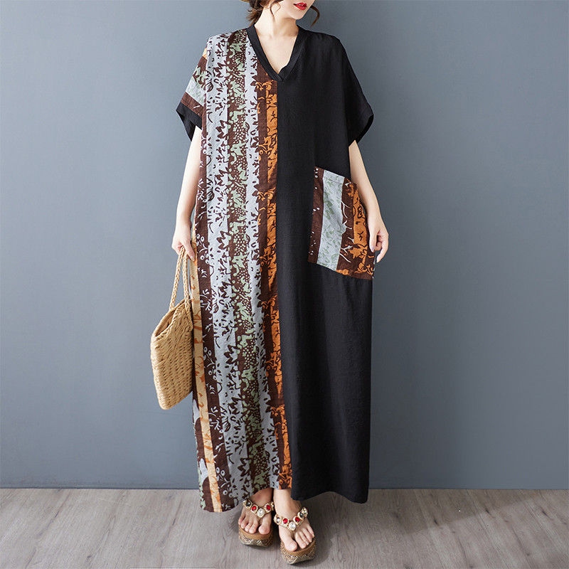 ชุดลำลองOladii ขนาดแฟชั่น แขนสั้น ลายพิมพ์โบฮีเมียน ทรงหลวม พร้อมโรบะตัวยาวสำหรับฤดูร้อน รหัส 9826 C