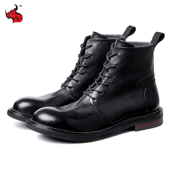 Motorcycle Boots Men Motocross Riding Boots Retro High Top Motorbike Boots Tactical Boots Leather D