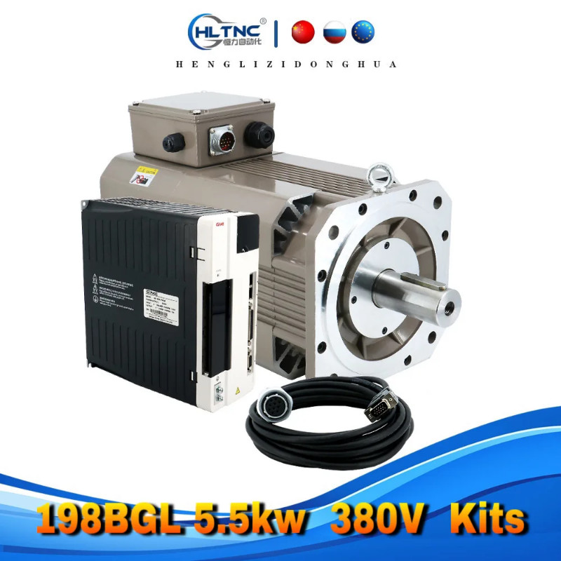 CNC servo motor kit  198BGL 5.5kw  380V  34.7Nm 8000RPM 12000RPM AC servo motor set With EC-F6X198E