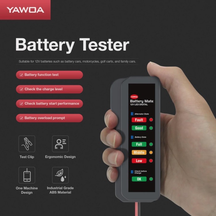Portable Mini Automotive Battery Tester 12V BM310 BM320 with Testing Clips/Cigarette Lighter,Car Ba