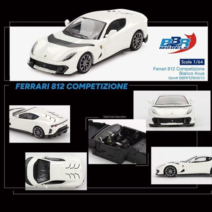 BBR 1: 64 Ferrari Ferrari 812 รุ่นการแข่งขันจําลองรถโลหะผสมรุ่นสีขาว