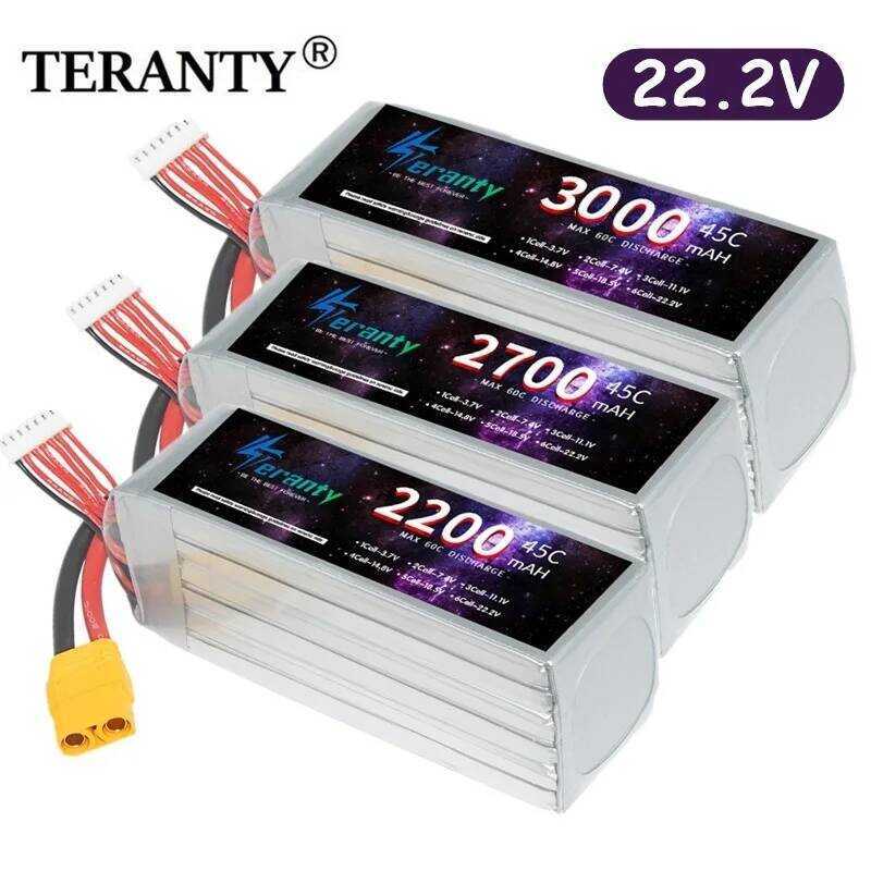 TERANTY แบตเตอรี่ 6S LIPO 22.2V Lipo 1500mah 1800mah 2200mah 2700mah 3000mah พร้อมปลั๊ก XT60 T