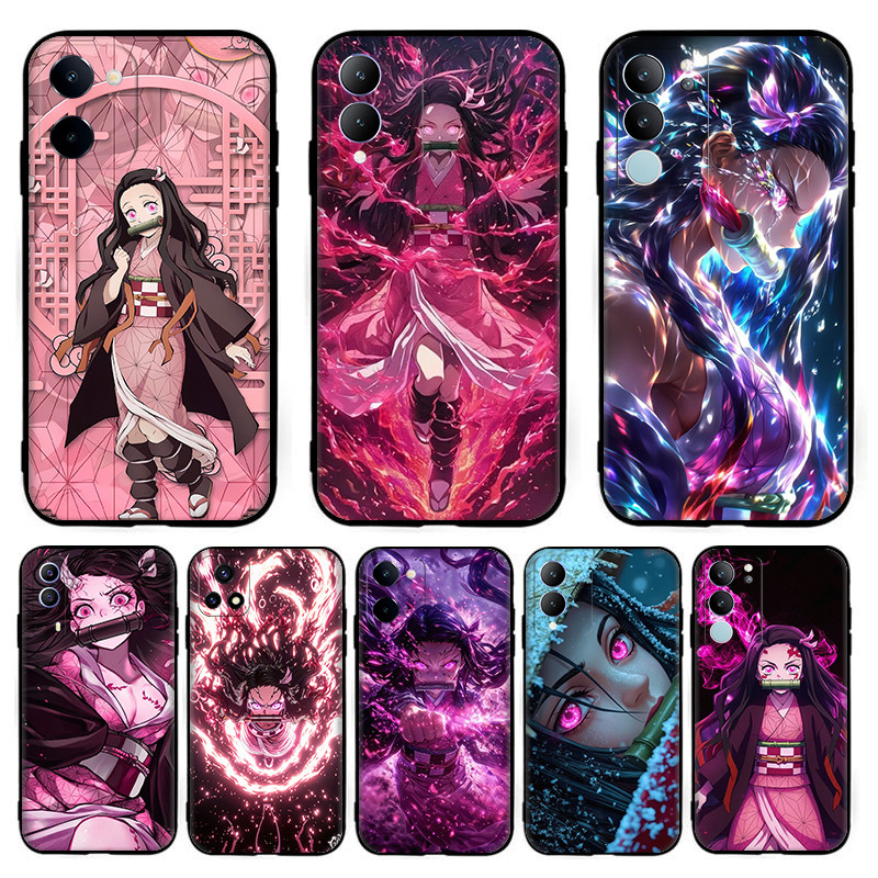 Anime Demon Slayer Nezuko Kamado สําหรับ Vivo V11i V5 Lite Y66 V5 V7 Plus Y75 Y79 TPU นุ่มสีดําป้องก