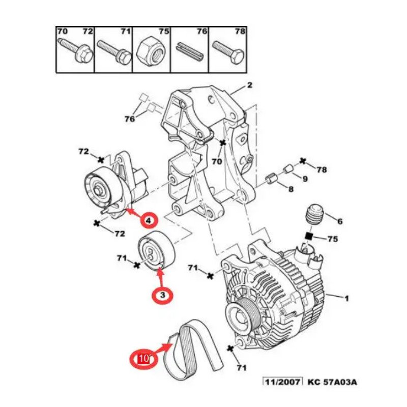 Original brand new generator belt accessory set 5750XA 5750WG 5751C8 5751C9 for Peugeot 206 207 Cit