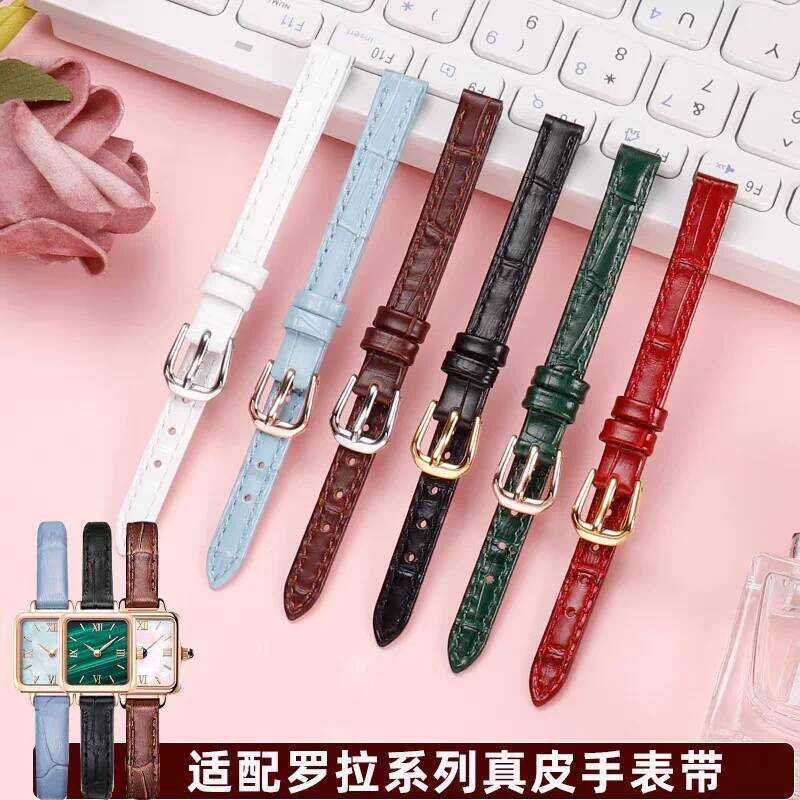 Rolex เข้ากันได้กับสายนาฬิกา สีน้ำตาลขนาดเล็ก, สายหนังแท้สีเขียวทรงสี่เหลี่ยมสำหรับผู้หญิง, ขนา