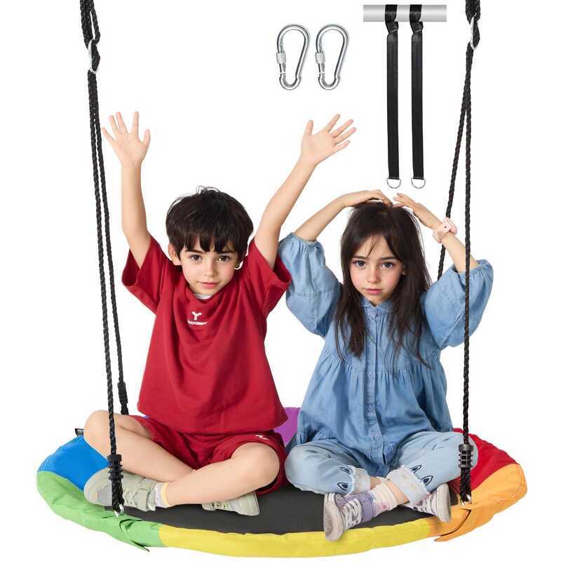C Succebuy Tree Swing Saucer Swing 750Lbs Swing Seat 2 Tree Hanging Straps Adjustable Multi-Strand