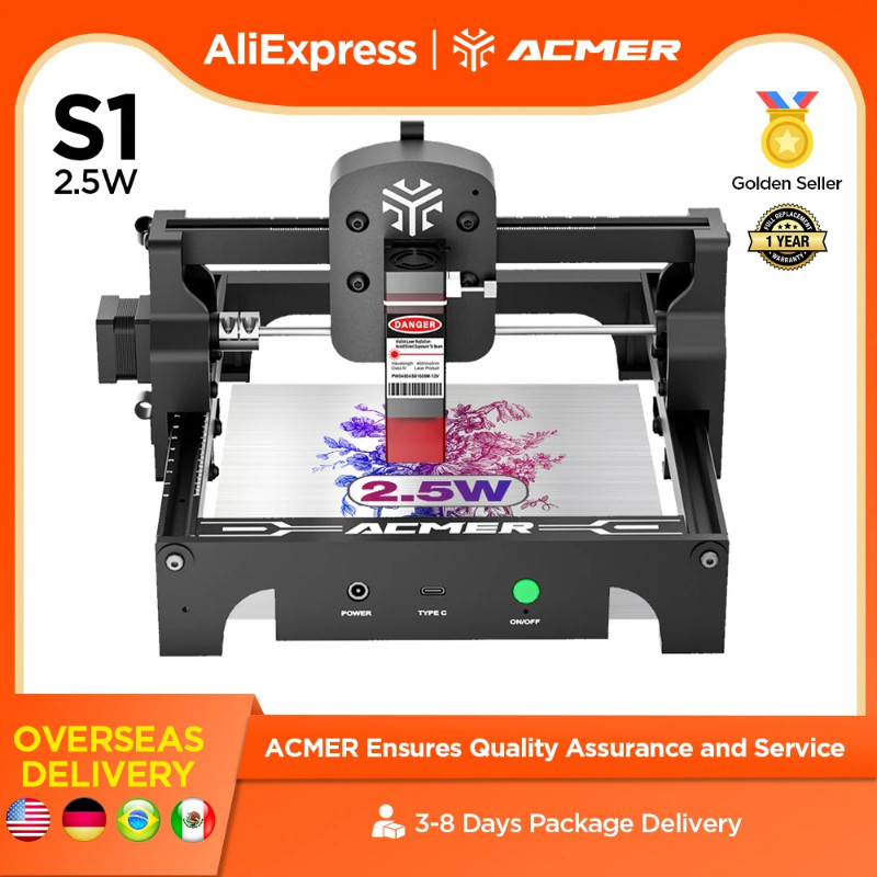 ACMER S1 2.5W 3.5W Laser Engraving  electric 30W power Laser  Cutting Machine LightburnGRBL CNC Pla