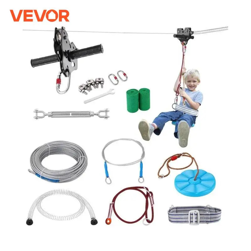 VEVOR Zipline Kit for Kids and Adult 160ft Zip Line Kits Up to 500 lbs with Stainless Steel Zipline