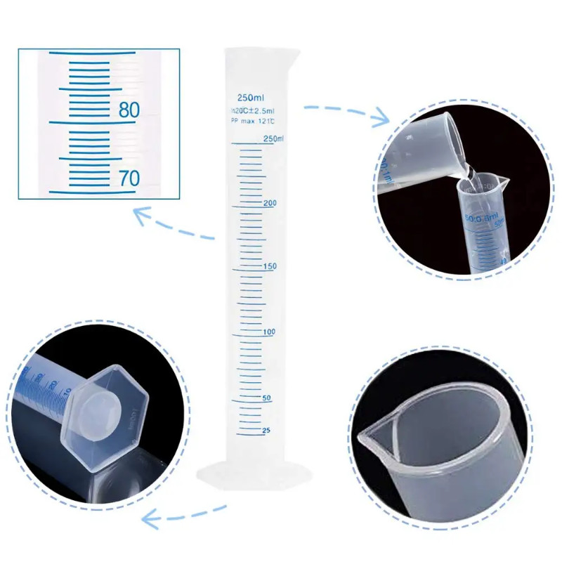 5 Pack Plastic Measuring Cylinder Graduated Cylinder 10ml 25ml 50ml 250ml 500ml,Lab Test Tube Kit w