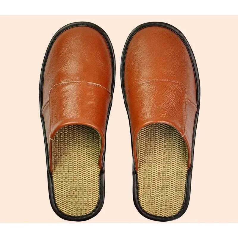 C Genuine Leather Men's Spring And Autumn Slippers En Bottom Home Slippers Men Indoor Flat Slippers