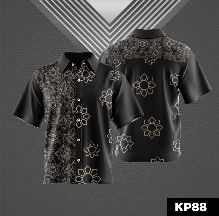 KP88 เสื้อเชิ้ตแขนสั้นพิมพ์ลายขี้ผึ้งสีดํา