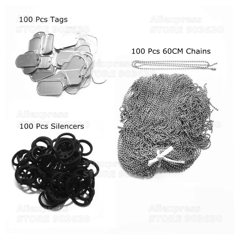 Free shipping! Stainless Steel Dog Tag Necklaces Pendant Blank Dog Tag With Silencer 100Sets