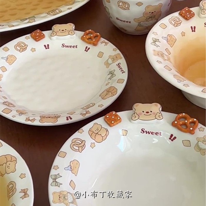 Bear Plate Patch Bear Tableware Plate Bowl Ramen Bowl ชามข้าว