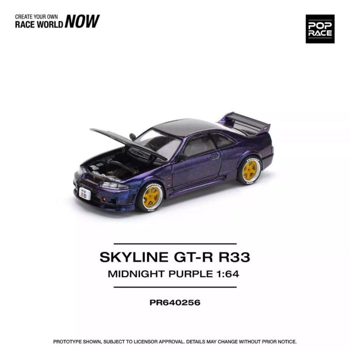พร้อมสต็อก POPRACE 1/64 Nissan Japanese Skyline GT-R R33 NISMO Midnight Purple Alloy Car Model
