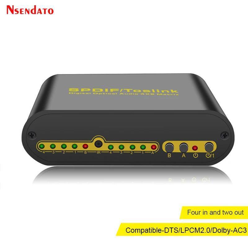 Spdif Toslink Optical Digital Audio True Matrix 4x2 สวิทช์ 4 In 2 Out Switcher พร้อมสายออปติคอลรีโมท