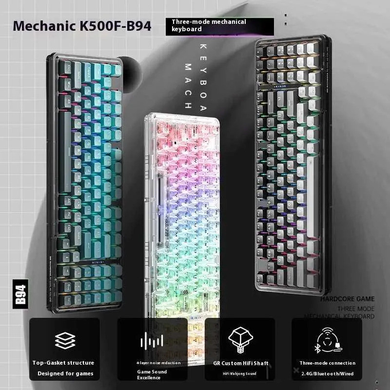 K500F B94W คีย์บอร์ดไร้สายแบบมีสาย 94 คีย์ Hot Swap Trimode PBT โปร่งใส Keycaps คอมพิวเตอร์เกมสํานัก