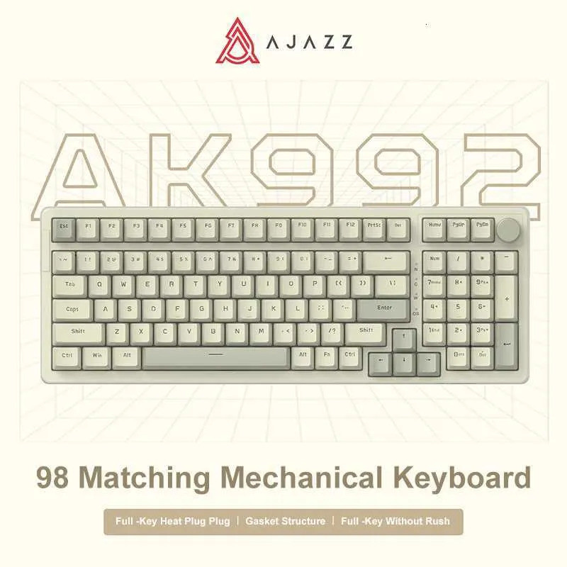 Ajazz AK992 คีย์บอร์ดแบบมีสาย 98-Key Full Layout Hot-Swap USB คีย์บอร์ดเกมมัลติมีเดียปุ่มสําหรับเดสก