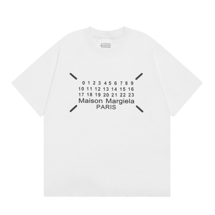 Maison Margiela MM6 Margiela Classic โลโก้สี่มุมปฏิทินพิมพ์โลโก้คู่เสื้อยืดคอกลมแขนสั้น