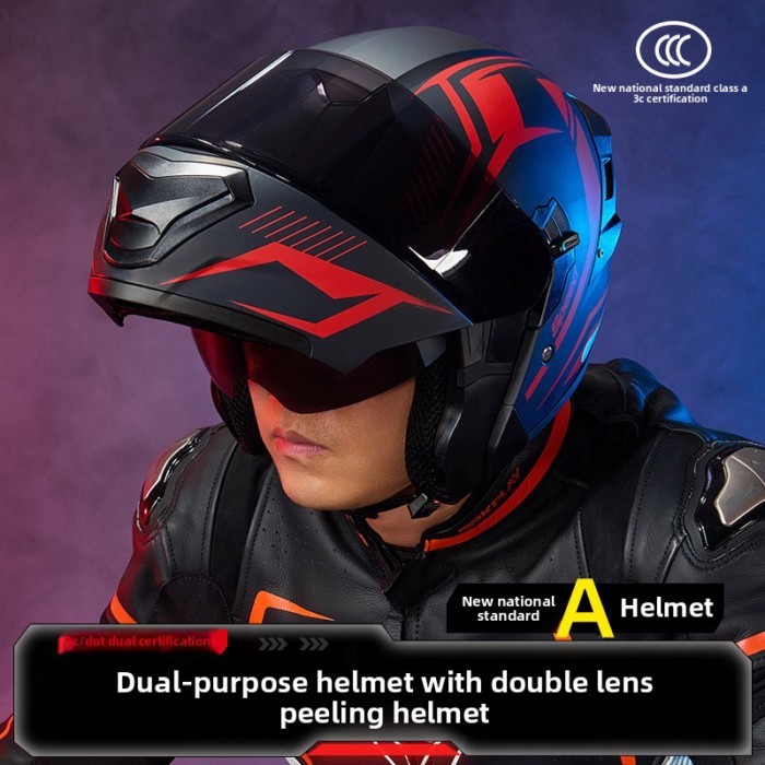 DOT Certification Uchoose Motorcycle Helmet Double Lens Cross Section Helmet Safety Modular Flip He