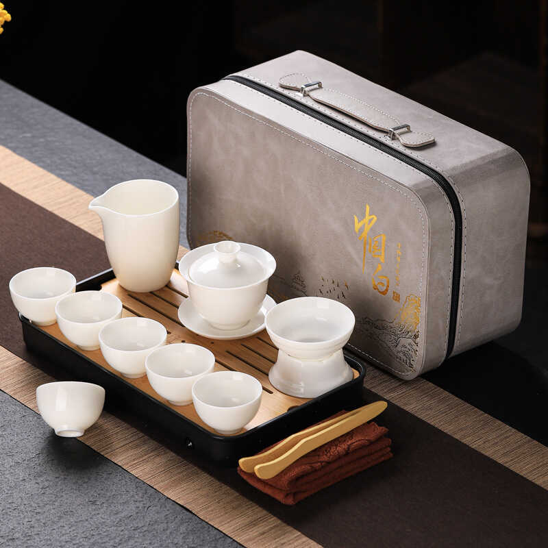 Suet Jade Tea Set Cover Bowl Tea Cup Full Set Travel Tea Set บริษัทการประชุมประจําปีของขวัญแบบพกพาพิ