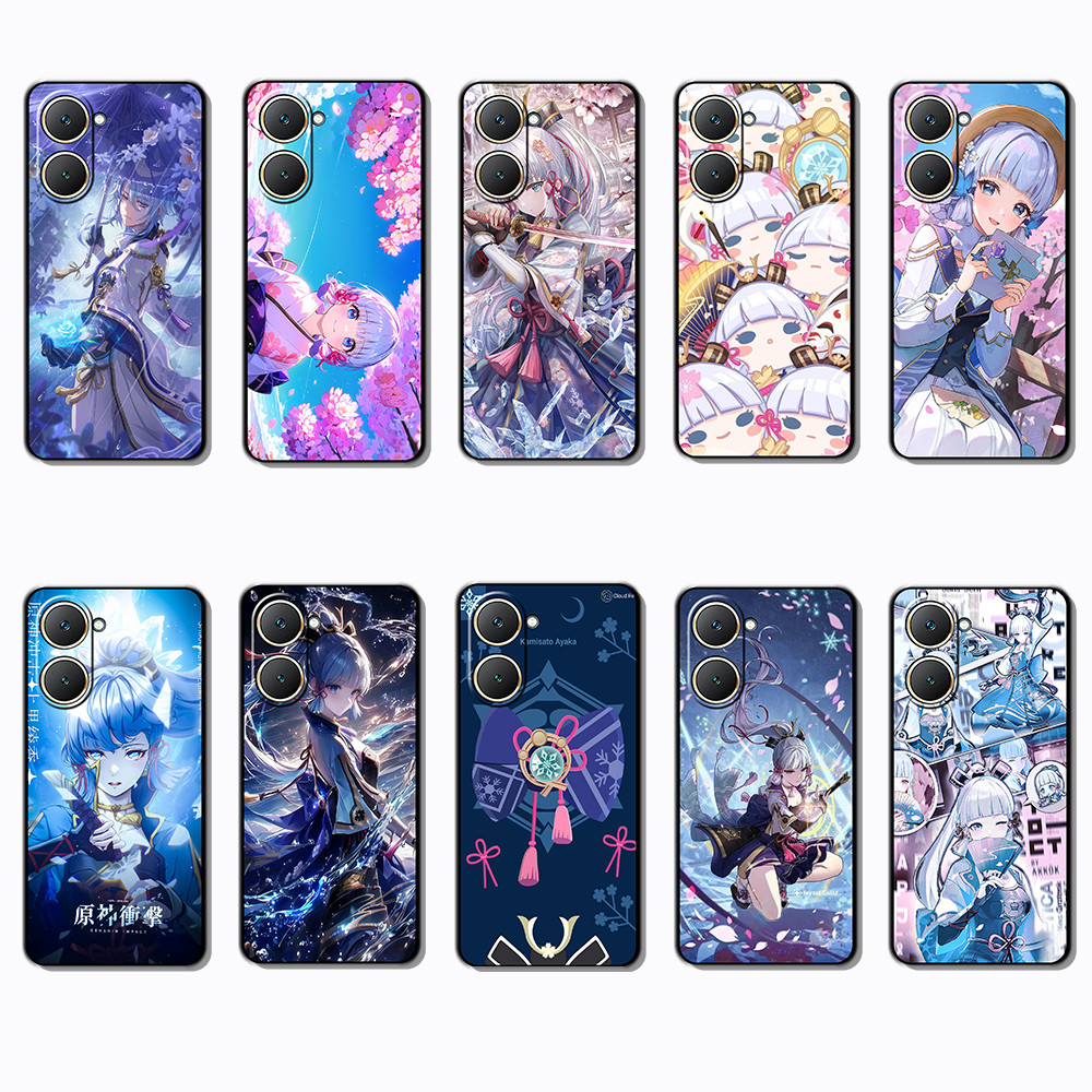 สําหรับ VIVO Y03 Y30T Y18 Y18S Y18E T3 Y37M Y19S Y28 V40 PRO Z9 lite Kamisato Ayaka นุ่มสีดํา TPU กร