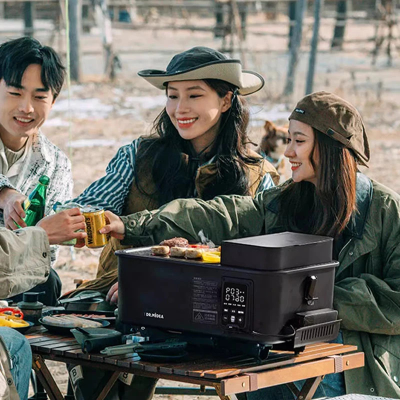 Portable Wood Pellet Grill and Smoker, Black Small Outdoor Electric Grill Electric Heating Stove