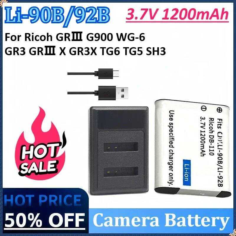 C New 3.7V 1200Mah Li-0B/Li2b Db-110 Camera Battery For Ricoh Grⅲ G00 Wg-6 Gr3 Grⅲ X Gr3x Tg6 Tg5 S
