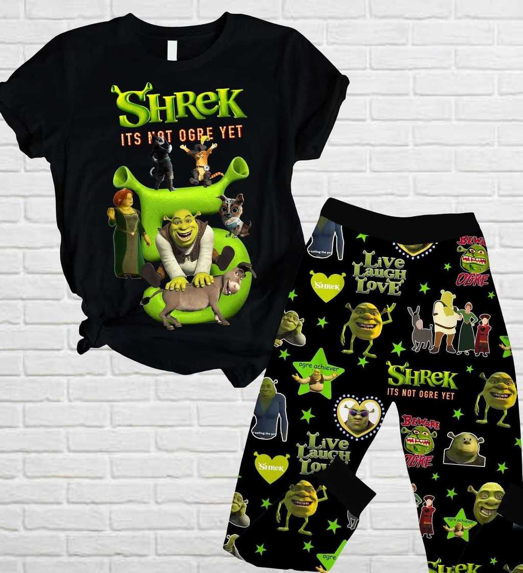 Shrek ชุดนอนชุด Fiona และ Shrek ชุดนอนกางเกง Meme วันหยุดชุดนอนการ์ตูนภาพยนตร์ Pj ชุดผ้าฝ้าย 100% สํ