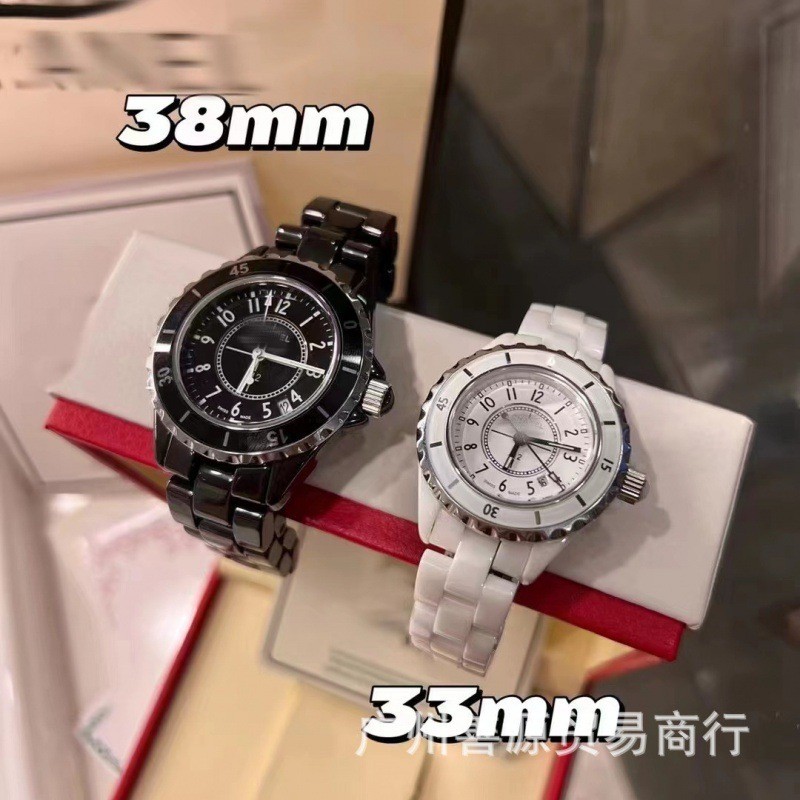 2026 แฟชั่นกีฬาแฟชั่นกีฬา Chanel J2 เซรามิกผู้ชายผู้หญิงคู่ควอตซ์นาฬิกาวงเหล็กชุด 12b