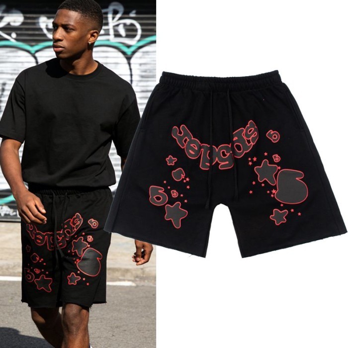 High Street แบรนด์อินเทรนด์ Young Thug Spider Sp5der โฟมจดหมายพิมพ์กางเกงขาสั้นกางเกงกีฬาลําลอง