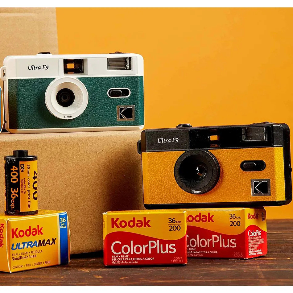 กล้องฟิล์ม Kodak 35 มม. กล้อง Ultra F9 Focus ฟรีนํากลับมาใช้ใหม่ในตัวแฟลชหลายสีพร้อมแพ็คเกจฟิล์ม