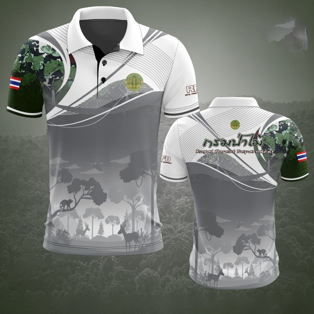 FT-7 เสื้อโปโลกรมป่าไม้ งานพิมพ์ลาย