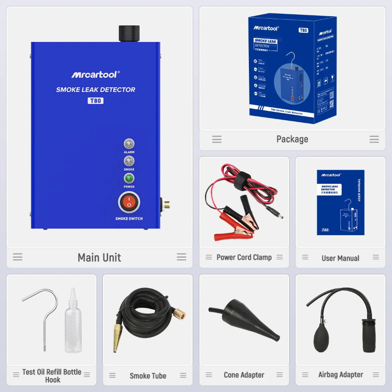 MRCARTOOL T80 Car EVAP Pipe Leak Locator Smoke Leak Detector with Built-in Pump Smoke Generator Dia