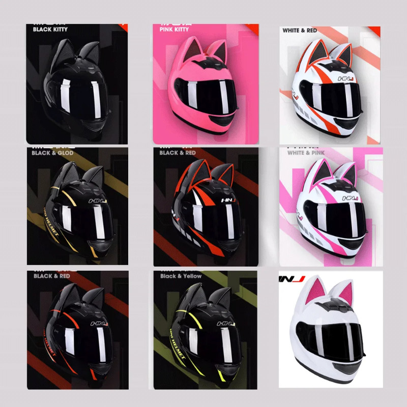 HNJ Motorcycle Helmet Full Face Casco Moto Breathable Motocross Helmet Removable Cat Ears Helmets D
