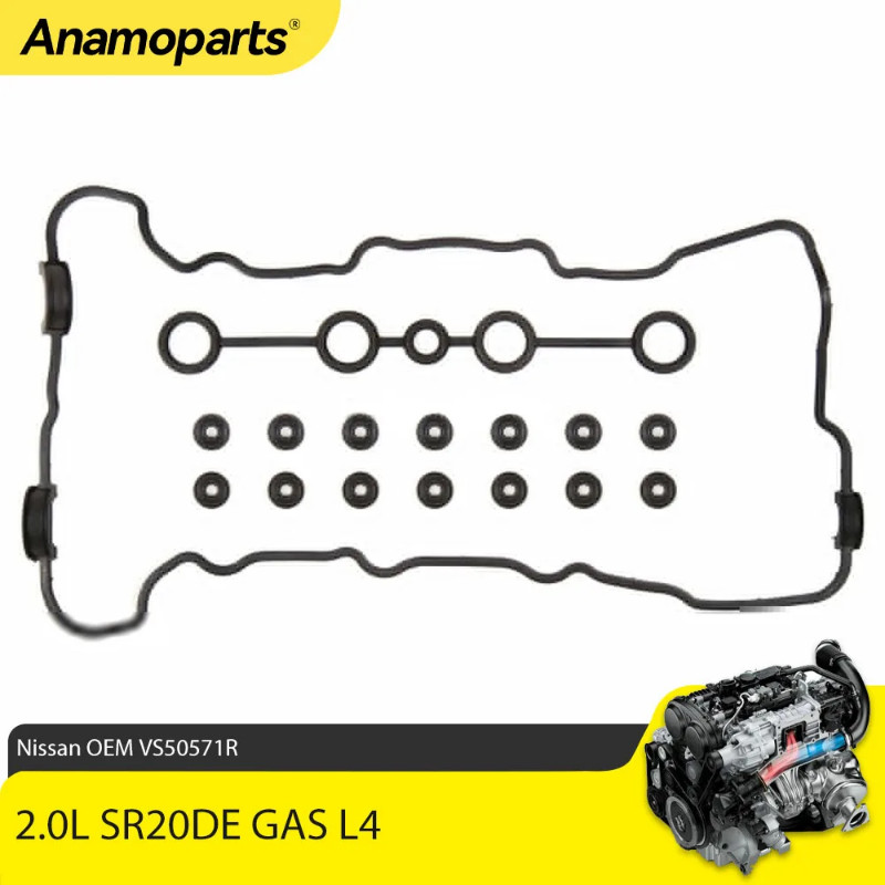 Engine Valve Cover Gasket Set with Grommets fit 2.0 L SR20DE GAS L4 for 97-02 Nissan Sentra 200SX I