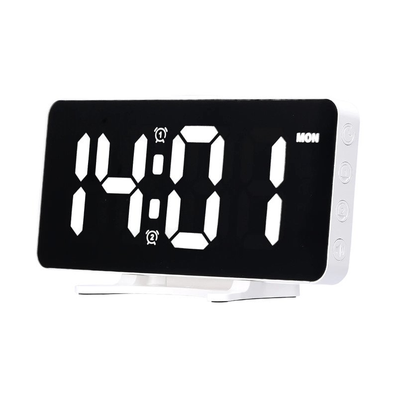LED Digital Alarm Clock Mirror Electronic Clock 2 Alarm Setting 4 Levels Brightness Adjustable Snoo