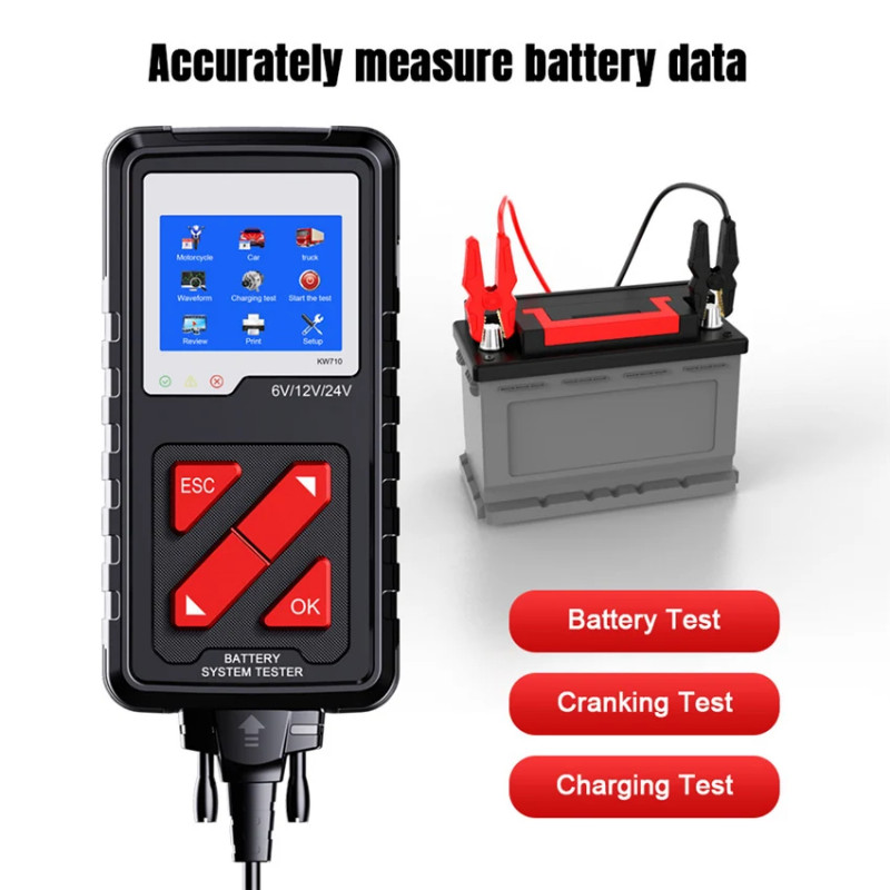 KW710 Battery Tester Is Suitable For Testing 6V 12V 24V Acid Batteries  With 3.2-inch Color Screen