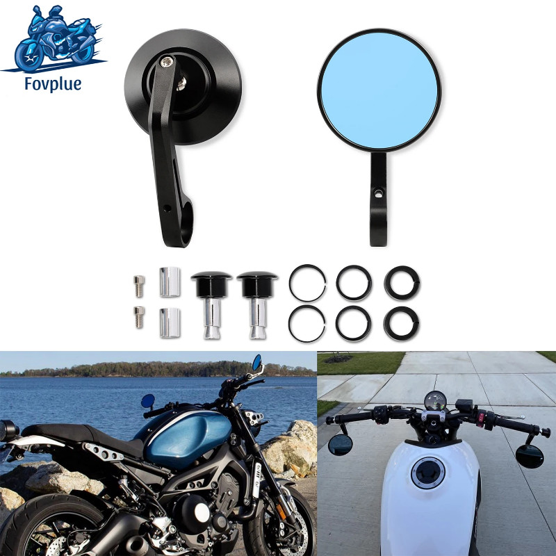 Motorcycle Handlebar Bar End Mirrors Universal 7/8" Round Mirror Compatible with Most Motorcycles,