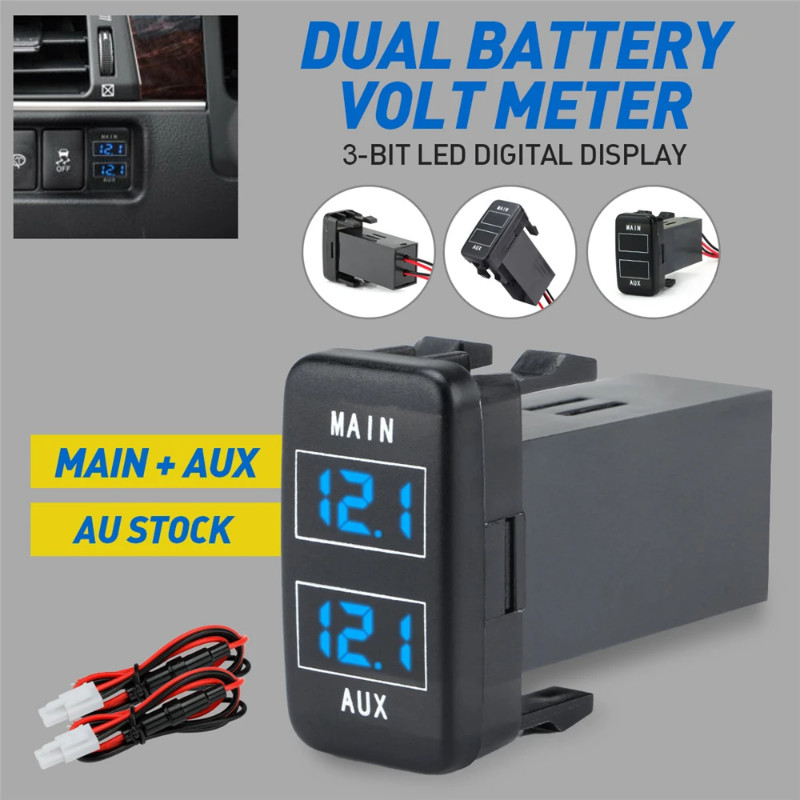 40x22mm Black Dual Battery Volt Meter for Toyota Prado 120 FJ Cruiser 2010-On Landcruiser 100 79 Se