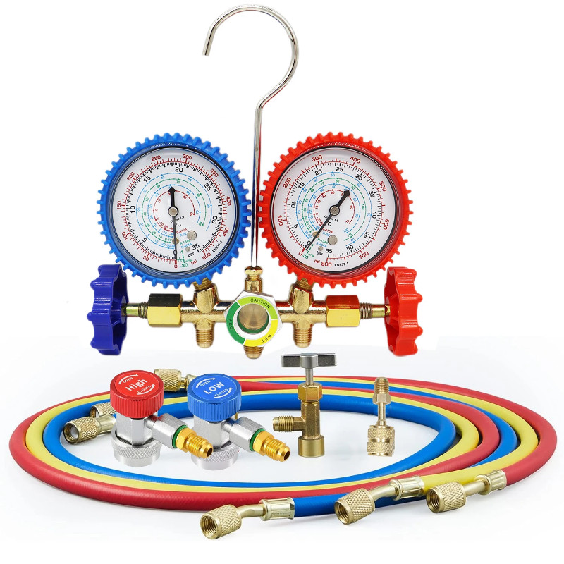 R410a 3 Way AC Diagnostic Manifold Gauge Set for Freon Charging Fits R22 R410a R-404A R-134a Refrig