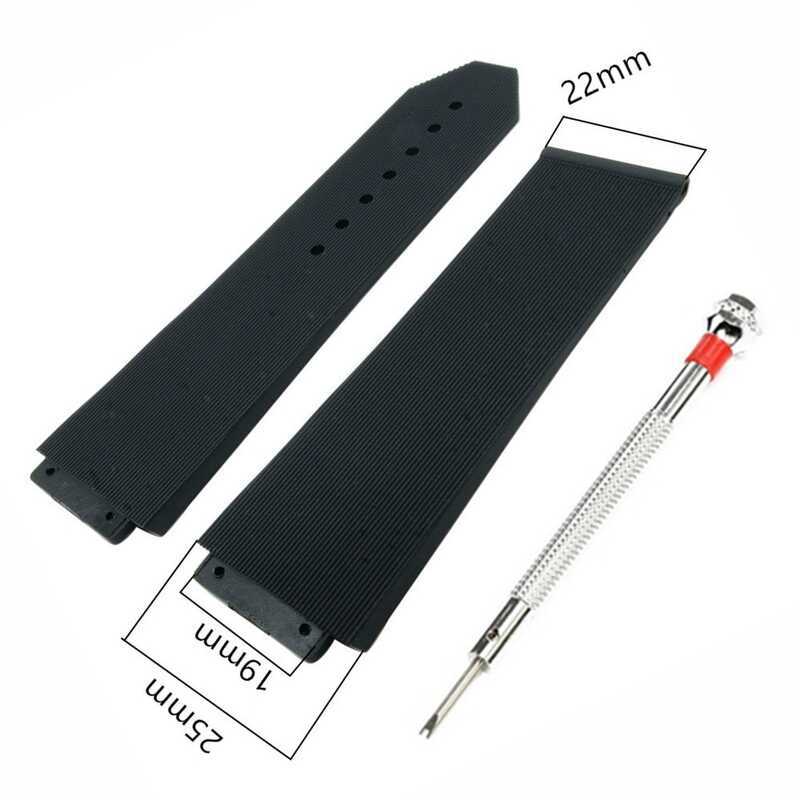 C {Hot} 25X1mm For Hublot BIG BANG Watch Men Women Waterproof Sport Replacement Watchband Black Rub