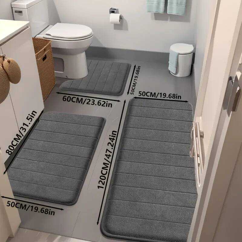 C 3Pcs Bathroom Mat Set - Non-Slip, Soft, Quick-Drying, Absorbent Bath Rug, For Ury Bathroom Oring