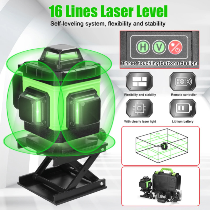 KKMOON 16 Lines 4D Laser Level Green Line Self Leveling 360 Horizontal And Vertical Laser Level Gre