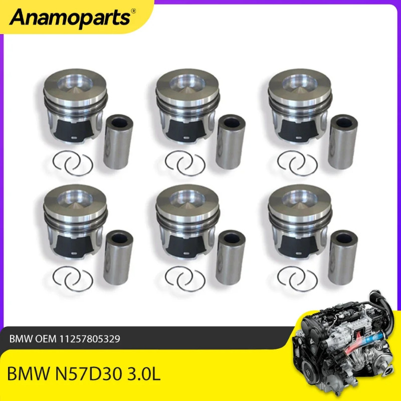 6 x Piston with Ring For BMW N57 N57D30A X5 XDRIVE F31 F30 F80 E90 F34 F31 330 D 3.0L 3.0 L OEM 112