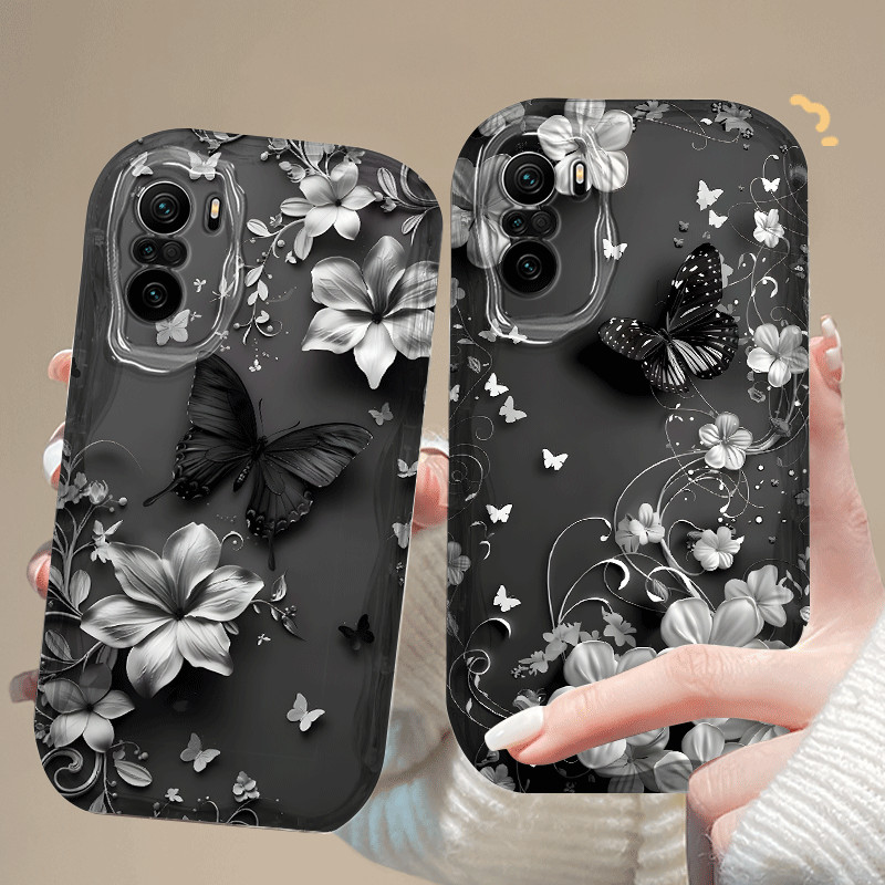 ปลอกสําหรับ XIAOMI POCO F3 M3 M7 X2 X3 GT K340 10Pro NFC หรูหราดอกไม้ผีเสื้อการ์ตูน 2D ซิลิโคนนุ่ม T