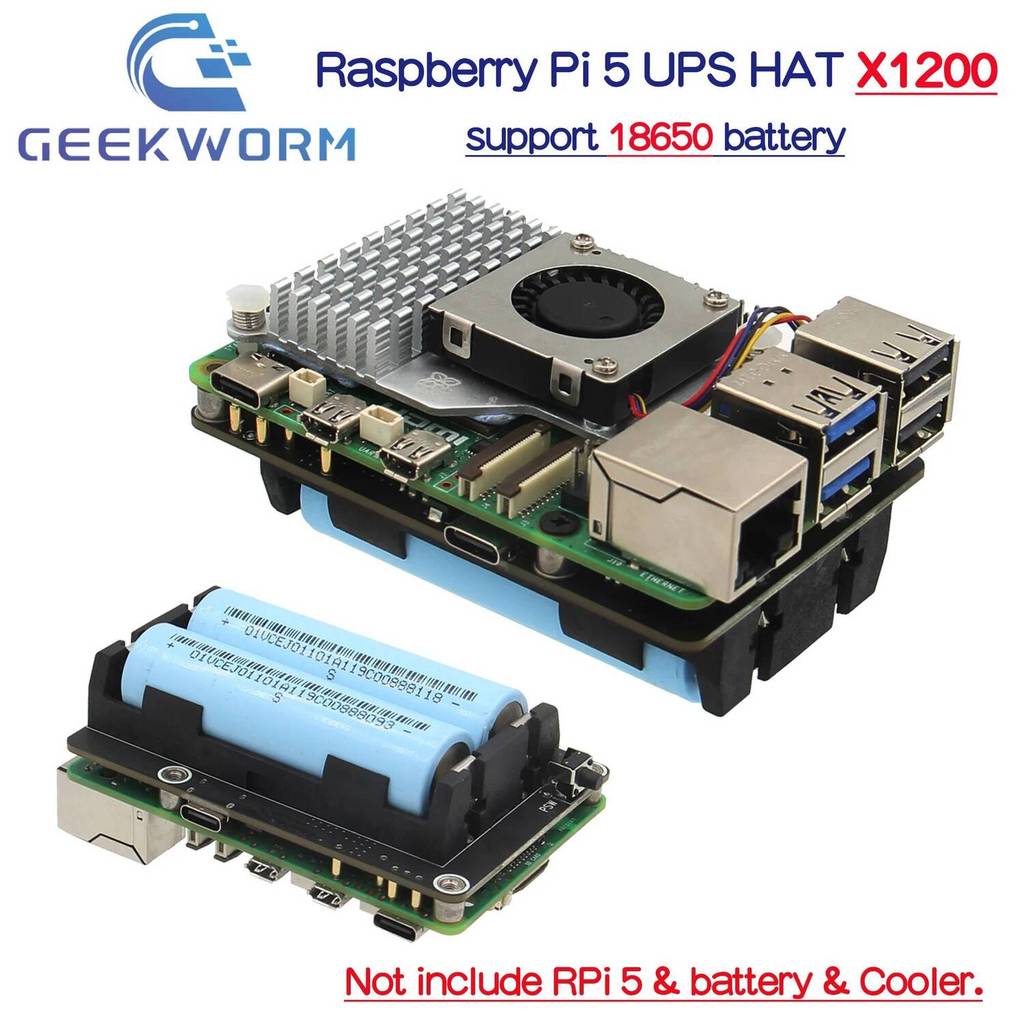 Geekworm Raspberry Pi 5 18650 UPS, X1200 V1.2 Power Mangement Board สําหรับ Pi 5