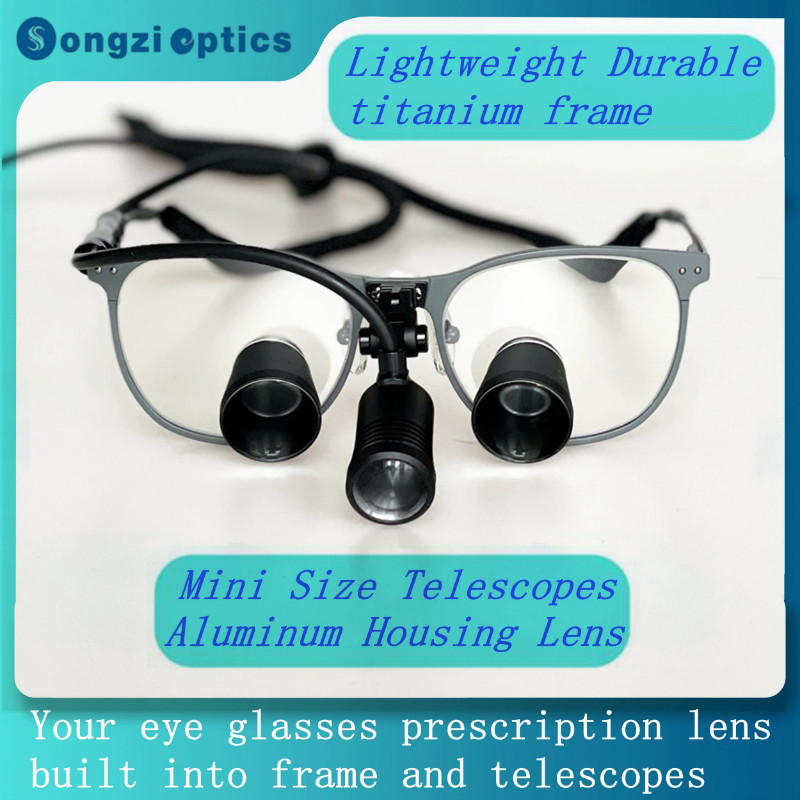 Mini Telescopes 2.5X 3X 3.5X Optional Gray Titanium Frame TTL Dental Surgical Loupes  with Light Cu