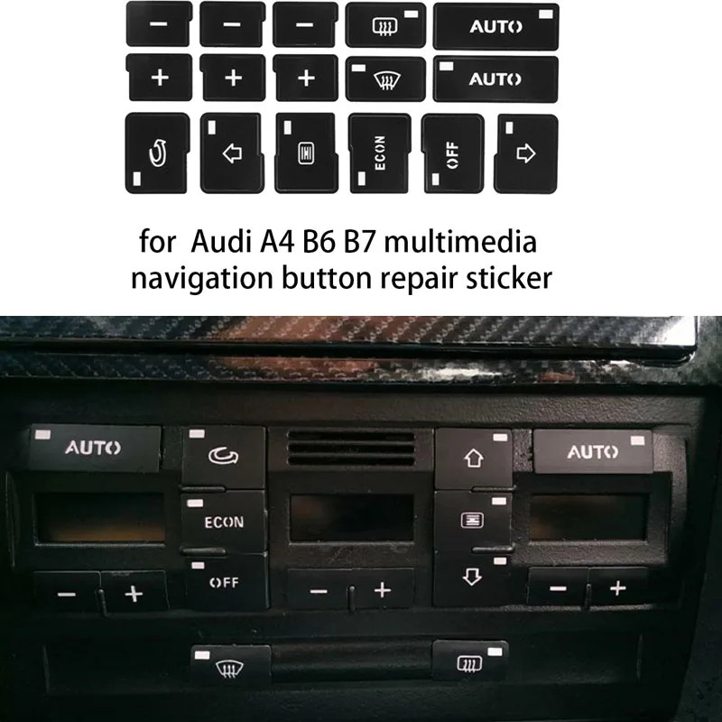 16Pcs Car Air Condition Radio + AC Climate Control Button Repair Stickers Decals For Audi A4 B6 B7