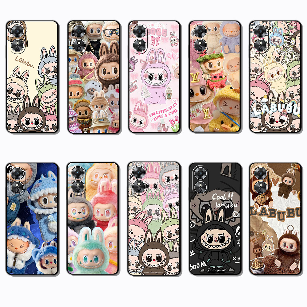 สําหรับ OPPO A17 A17K A18 A31 A32 A33 A38 A39 A52 A53 K13 Labubu ยืดหยุ่นกรอบสีดํา TPU Soft Case | ก