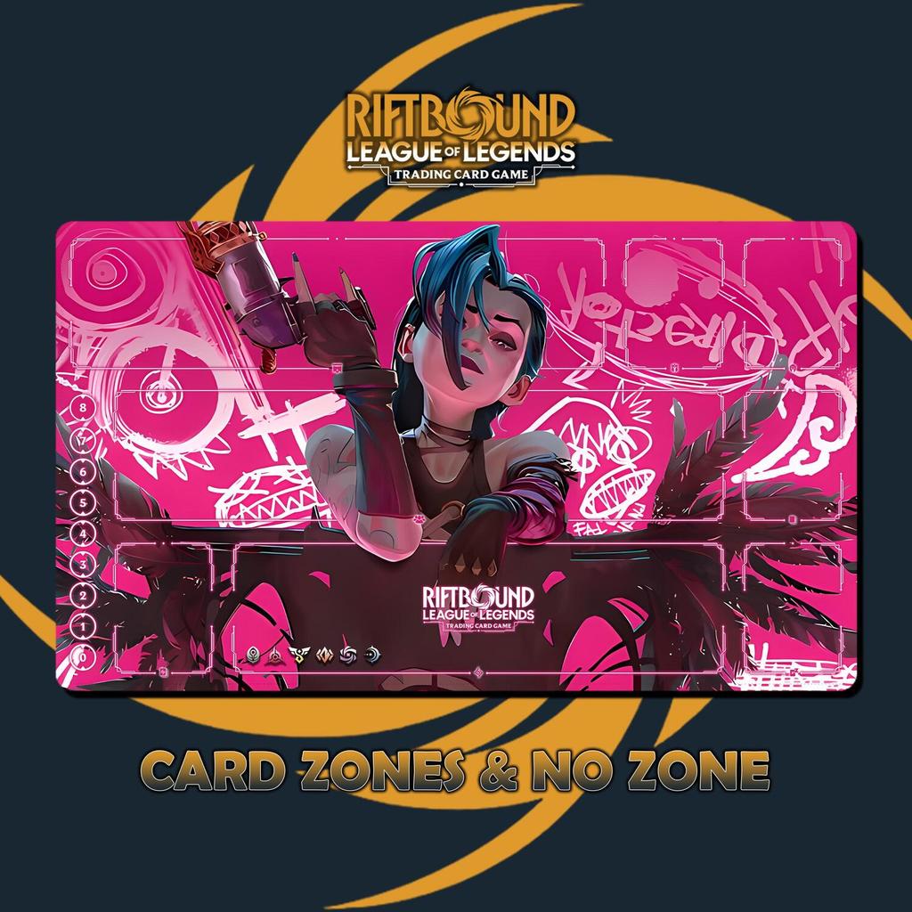 Jinx Arcana Playmat Riftbound Trading การ์ดเกม 24 x 14 นิ้ว 600 x 350 x 2 มม.เย็บขอบป้องกันกระเป๋ารวม